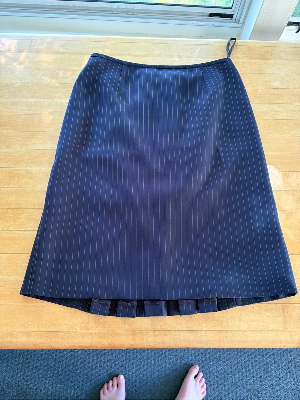 Vintage Navy Pinstripe A-Line Skirt, would best fit a S (see the back! SO cute)
